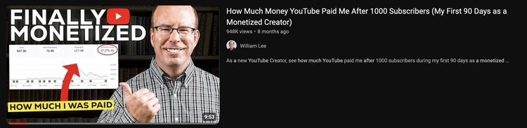 William Lee YouTube Channel Revenue Disclosed Video Screenshot